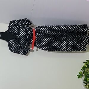 Vintage 90's Sag Harbor Black White Polka Dot Skirt Blouse 2 Piece Set Size Smal